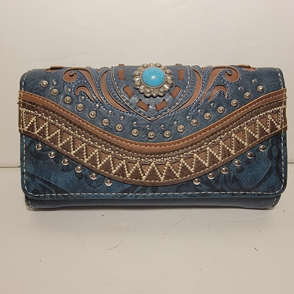 Blue and Brown Embellished Women's Clutch